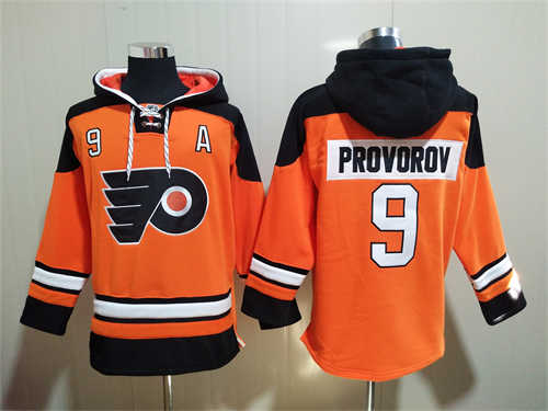 Philadelphia Flyers #9 Ivan Provorov Orange Ageless Must-Have Lace-Up Pullover Hoodie